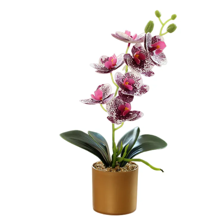 Lorenda-maceta de flores falsas PHDL07, 7 cabezas de seda, orquídeas artificiales con maceta de oro rosa, con maceta