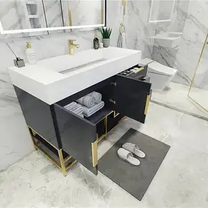 Hotel Washroom Luxury Floating Bathroom Vanity Wall Mounted Aluminium Frame Bathroom Mirror Cabinet