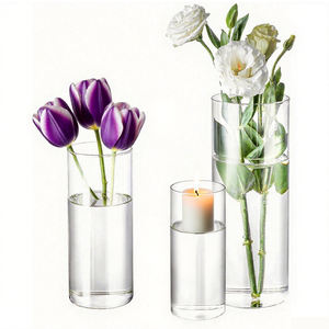 Moderno 3Pack vetro cilindro trasparente vaso fiore 15 20 25cm alto uragano Floating portacandele vaso leggero da tavolo - Product Image 1