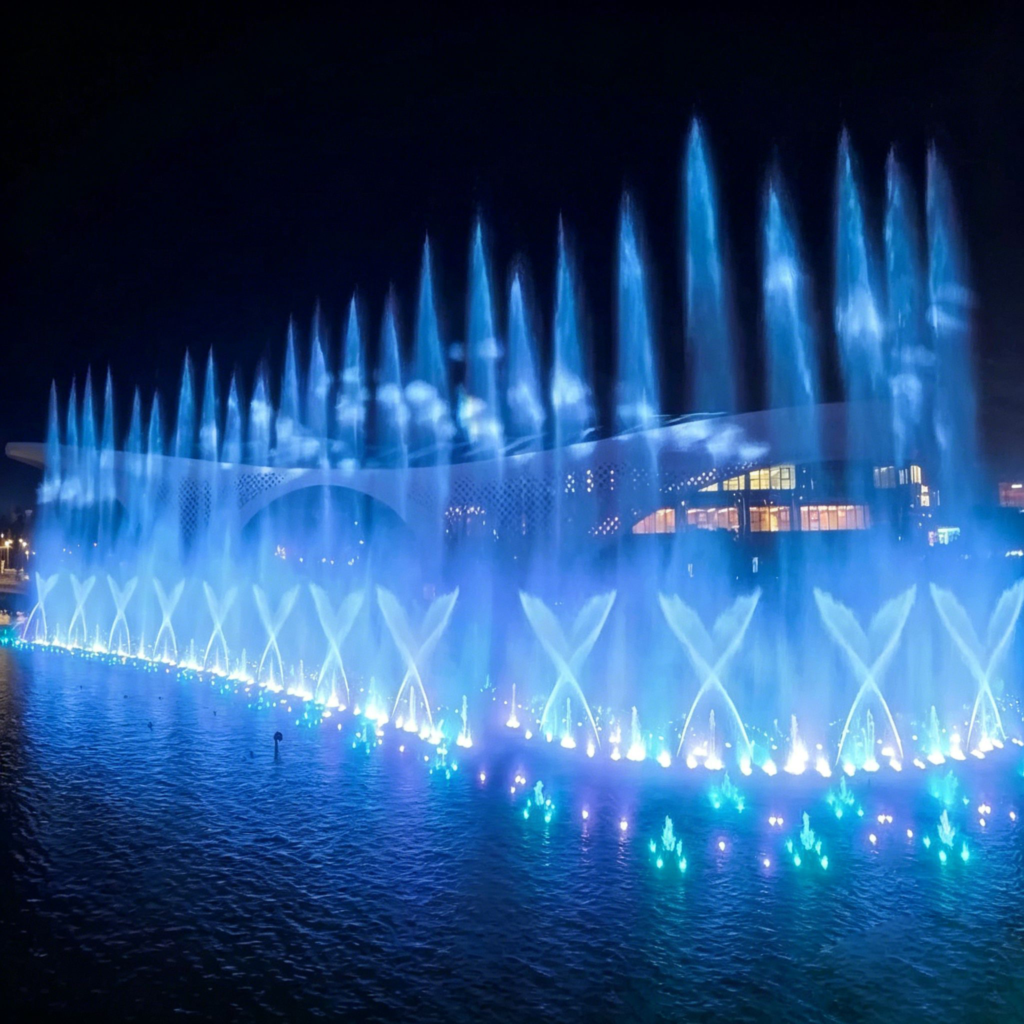 Large Medium Mini Floating Musical Water Feature with Programmable Rhythm Dancing Lights for Open Water Surface Fountain