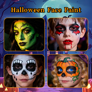Kit de Peinture Faciale Imperméable en Gros avec Palette et Pinceaux pour <span class=keywords><strong>Halloween</strong></span> (Motifs Citrouille) pour Garçons et Filles - Product Image 4