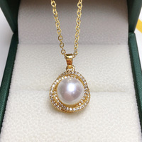 Collier Pendentif Unisexe en Or 18K avec Perle d'Eau Douce Blanche de Qualité AAAAA en Forme de Fleur Exquise, Chaîne de Pull, Bijou Cadeau