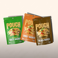 Op maat gedrukte, voedselveilige verpakkingen voor gedroogd fruit, plantain, aardappelchips en koekjes; staande pouches met ritssluiting van Mylar.