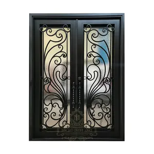 Wholesale Security Exterior Iron Entry Door Professional Rustic Wrought Used Commercial Steel Doors with Glass
