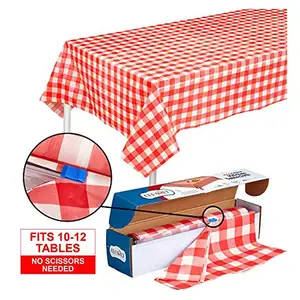 Rouleau de nappe en plastique à carreaux rouge et blanc de 54 pouces, rouleau de nappe jetable avec coupe nappe imperméable