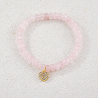Bracelet en cristal perlé rose pour femmes, bijoux pour la Saint-Valentin, pierres précieuses naturelles, charme en forme de cœur, or 14 carats, 18 cm, tendance romantique pour filles