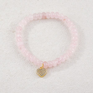 Valentine's Day Women's Pink <b>Beaded</b> Crystal Rhinestone Romantic <b>Bracelet</b> with Heart Charm 14K <b>Gold</b> Plated 18cm Gift - Product Image 1