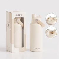 Bouteille d'eau isotherme en acier inoxydable à double paroi avec logo personnalisé, 18oz, 32oz, 24oz, 22oz, avec bec verseur et paille 2-en-1