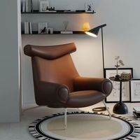 Fauteuil lounge moderne en cuir marron chocolat avec appui-tête en corne, accoudoirs tubulaires, pieds en métal – Chaise d'appoint design pour salon et hôtel