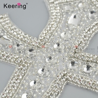 WRA-844 Appliques de luxe en strass thermocollants en cristal pour robe de mariée, ceinture de soirée, applique diamant perlée pour embellissement de vêtements