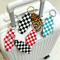 Porte-clés Motel Vintage en Acrylique à Motif Damier et Imprimé Léopard Rétro, Breloque de Sac, Vente en Gros
