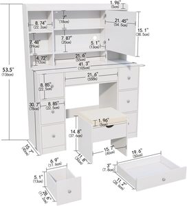 OEM/ODM Wenfeng Modern White Bathroom Hospital <strong>Dressing</strong> Room Vanity Desk <strong>LED</strong> Dimmable Lighted <strong>Mirror</strong> 7 Drawers Storage Wood - Product Image 5