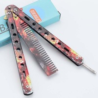 Couteau papillon 3D coloré non coupé, modèle populaire, couteau de pratique pliant en métal, peigne court, artisanat métallique