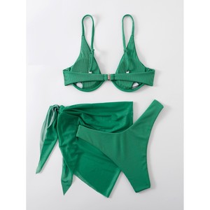 Conjunto de Bikini de 3 Piezas, Talla Única, Exportación 2022, Color Verde Sólido, Estilo INS, Disponible - Product Image 4