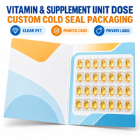 Emballage blister jetable personnalisé à scellage à froid pour vitamines et suppléments, avec plateau PET, carte imprimée, marque privée, OEM