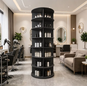 Étagère de présentation cosmétique moderne ronde et rotative à 7 niveaux pour salon de beauté, support de rangement, design minimaliste, meuble en MDF blanc - Product Image 1
