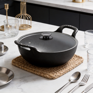 Muestra Gratis: Wok Pequeño de Hierro Fundido de 20 cm con Mango de Madera - Sartén Antiadherente de Fondo Plano para Cocinar Saludablemente <span class=keywords><strong>en</strong></span> <span class=keywords><strong>Casa</strong></span> - Product Image 2