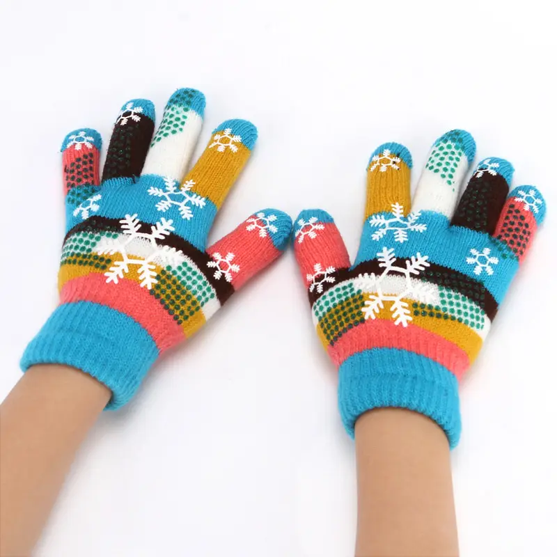 Цветные зимние теплые милые Мультяшные перчатки с пятью пальцами, Вязаные Детские Рождественские Зимние перчатки для детей