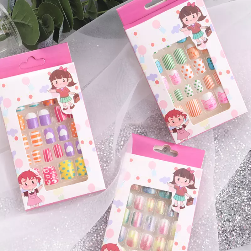 Цветные накладные ногти TSZS 2022, 24 шт., накладные ногти с мультяшным рисунком, накладные ногти из АБС-пластика, Детские накладные ногти, инструмент для маникюра для детей