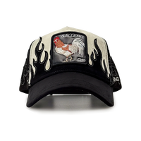 Casquette de baseball originale style Trucker Gothique Chicano avec motif Crâne de Coq, Patch en Cuir PU Gallo Fino et Broderie Flamme, Dos en Maille