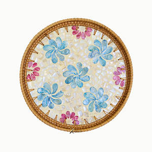 Bandeja de Servir de Madera - Decoración Duradera para el Hogar, Regalo de Inauguración, Personalizable OEM ODM, Elegante Bandeja Redonda con Nácar y Tejido de Ratán - Product Image 5