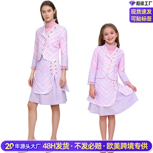 Glinda Pink Striped Cosplay <b>Costume</b> Women's Halloween Fancy Dress Outfit - Product Image 2
