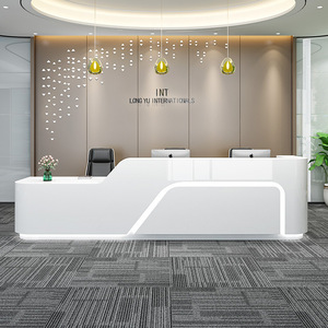 Mostrador de recepción Luz LED blanca Muebles de oficina de alta calidad Mostrador de oficina de madera MDF Salón de belleza Escritorios de recepción blancos - Product Image 2