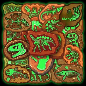 20 autocollants fosforescents de dinosaures, squelettes d'animaux préhistoriques, <span class=keywords><strong>ammonites</strong></span> rétro, amusants, imperméables, lumineux et décoratifs - Product Image 2