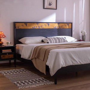 Base de Cama Moderna de Lujo en Madera Sólida con Cabecera de Tapicería Estilo Chinoiserie, Camas King Size con Plataforma Personalizadas - Product Image 1