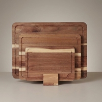 Planche à découper en bois d'acacia certifiée FSC, logo personnalisé, non toxique, ensemble de planches à découper pour viande avec rainure pour les jus et support
