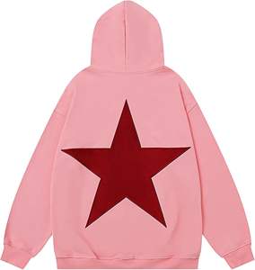 Oversized <strong>Dark</strong> Blue Hoody Round Neck Long Sleeve OEM <strong>Star</strong> Print Pullover French Terry Sweatshirt Hoodies Custom Made Factory - Product Image 4