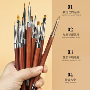 Source Factory Nail Art Brush Set Herramientas profesionales para pintar Liner Punta redonda Gel UV Tallado Gradiente Mezcla Manicura - Product Image 3