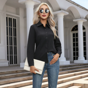 Chemisiers de travail pour femmes en gros, chemises boutonnées blanches grande taille pas chères, style vintage décontracté en tricot pour le printemps, l'été et l'automne - Product Image 6