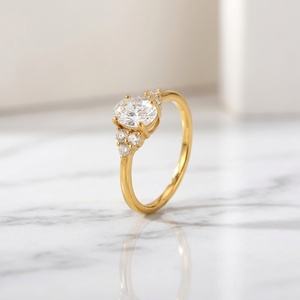 IGI Certified Oval Cut Lab Grown Diamond Engagement Ring with Side Stones 14K 18K Solid Yellow Gold Prong Setting - Product Image 1