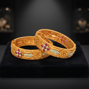 Beautiful Kanhai Jewels Antique South Indian Openable Meenakari Bangles 2 Pc Set Matte Gold Plating Nickel Lead Free Copper - Product Image 3