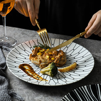 Assiette en céramique géométrique pour steak, plat en porcelaine pour pâtes, service de plats froids, plateau de service pour petit-déjeuner et salade, vaisselle de restaurant
