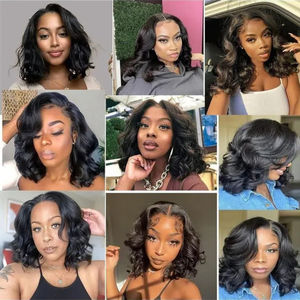 Meilleure vente perruques sans colle <span class=keywords><strong>cheveux</strong></span> humains, perruque Bob courte naissance des <span class=keywords><strong>cheveux</strong></span> naturelle ondulée, perruques Bob à porter et à emporter avec lacet frontal suisse - Product Image 4