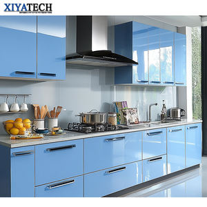 Juego de gabinetes de cocina de nogal oscuro personalizado XIYATECH, muebles para el hogar azules integrados, encimeras de mármol, diseño de grifo para uso doméstico - Product Image 1
