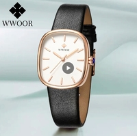 WWOOR 8881 Original Montres-bracelets pour femmes Classiques Bracelet en cuir Étanche Marque de luxe à la mode Montre élégante à quartz