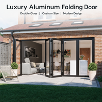 Porte pliante en aluminium de luxe avec double vitrage, porte d'entrée extérieure pliable, porte de patio pliable, coupe-vent, imperméable, insonorisée, taille personnalisée