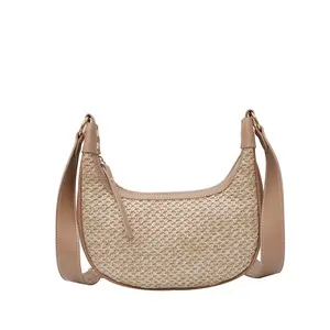 Wholesale French elegant new crescent-straw bag 2020 hand held beach bag