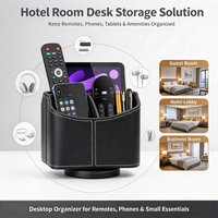 Porte-télécommande en cuir PU avec logo personnalisé |   360 °   Boîte de rangement de bureau multi-compartiments à base rotative pour hôtel, salon