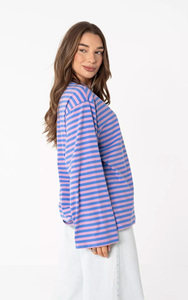 Camicia <span class=keywords><strong>Oversize</strong></span> a Righe in Cotone per <span class=keywords><strong>Donna</strong></span> - Top Blu Lilla a Maniche Lunghe Vestibilità Comoda, OEM/ODM da Fabbrica di <span class=keywords><strong>Abbigliamento</strong></span> Cinese - Product Image 2