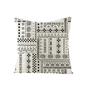 Taie d'oreiller à motifs géométriques africains, taie d'oreiller en lin noir et blanc, housse de canapé familiale décorative - Product Image 3