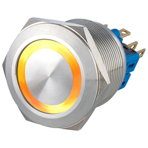 Interruptor de Botón Pulsador Iluminado con Anillo LED Amarillo de 12V, Autoblocante, 1NO1NC, IP65, Impermeable, de Acero Inoxidable, para Control de Electrodomésticos - Product Image 1