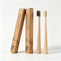 Brosse à dents en bois biodégradable personnalisée en poils de cheval pour adultes, usage domestique, emballée en boîte, poils de sanglier naturels moyens, brosse à dents en bambou
