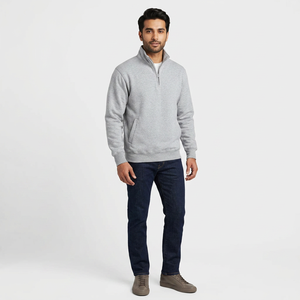 Sudadera con Capucha para Hombre, Color Gris Jaspeado, Dos Bolsillos Laterales, Corte Regular, Media Cremallera, Fondo Grueso, Bordado Personalizado, 100% Algodón - Product Image 1