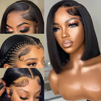 Wig Bob Lurus Alami Vietnam Berkualitas Tinggi Double Drawn SDD, Wig Rambut Asli Lace Front Tanpa Lem
