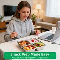 Vaisselle pour enfants et adultes, boîte à bento d'extérieur en acier inoxydable, assiette à quatre compartiments avec couvercle en silicone