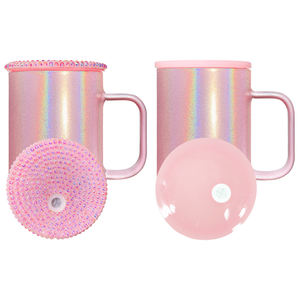 Taza de café de vidrio sublimable de 17oz con brillo holográfico reutilizable de almacén de EE. UU. con tapa de PP para envolturas UV DTF - Product Image 4